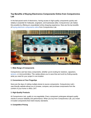 Top Benefits of Buying Electronics Components Online from Computronics Lab