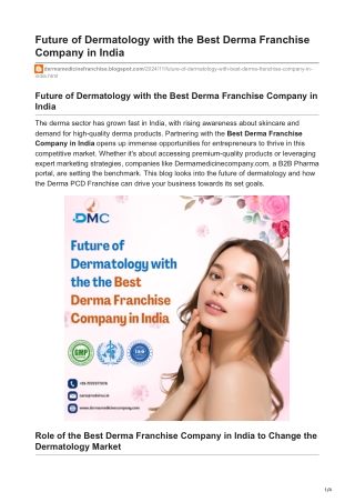 Future of Dermatology with Best Derma Franchise Company in India