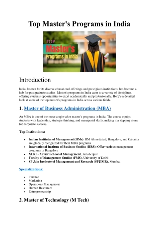 Top Master's Programs in India