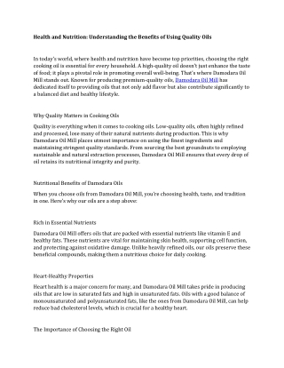 Health and Nutrition Understanding the Benefits of Using Quality Oils