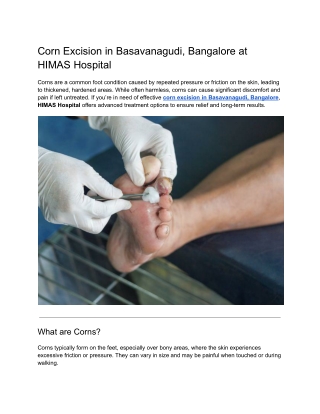 Corn Excision in Basavanagudi, Bangalore at HIMAS Hospital