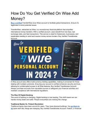 How Do You Get Verified On Wise Add Money