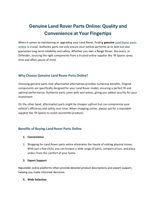 Genuine Land Rover Parts Online Quality and Convenience at Your Fingertips