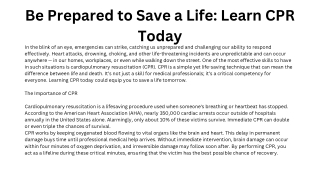 be prepared to save a life learn cpr today