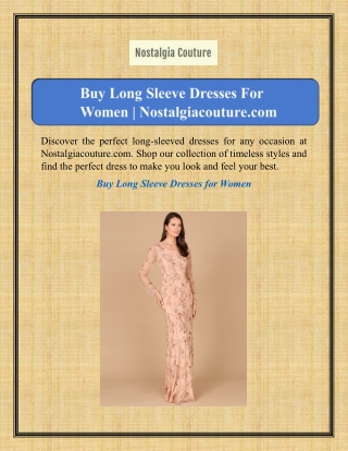 Buy Long Sleeve Dresses For Women | Nostalgiacouture.com