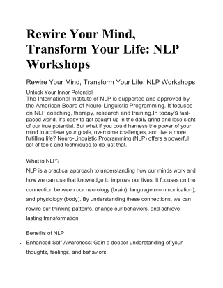 rewire your mind transform your life nlp workshops