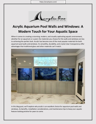 Acrylic Aquarium Pool Walls and Windows