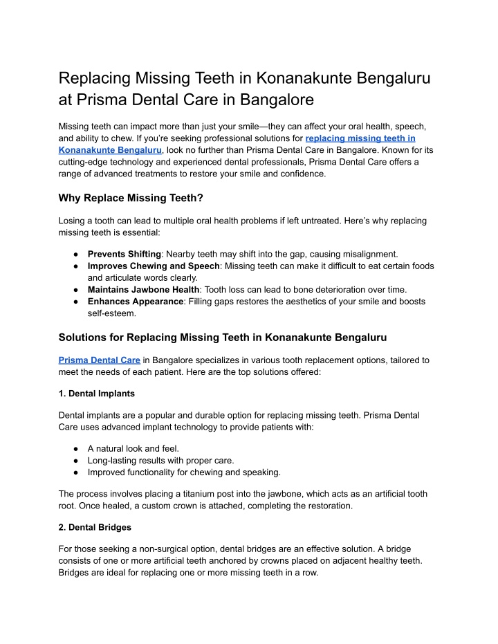 replacing missing teeth in konanakunte bengaluru