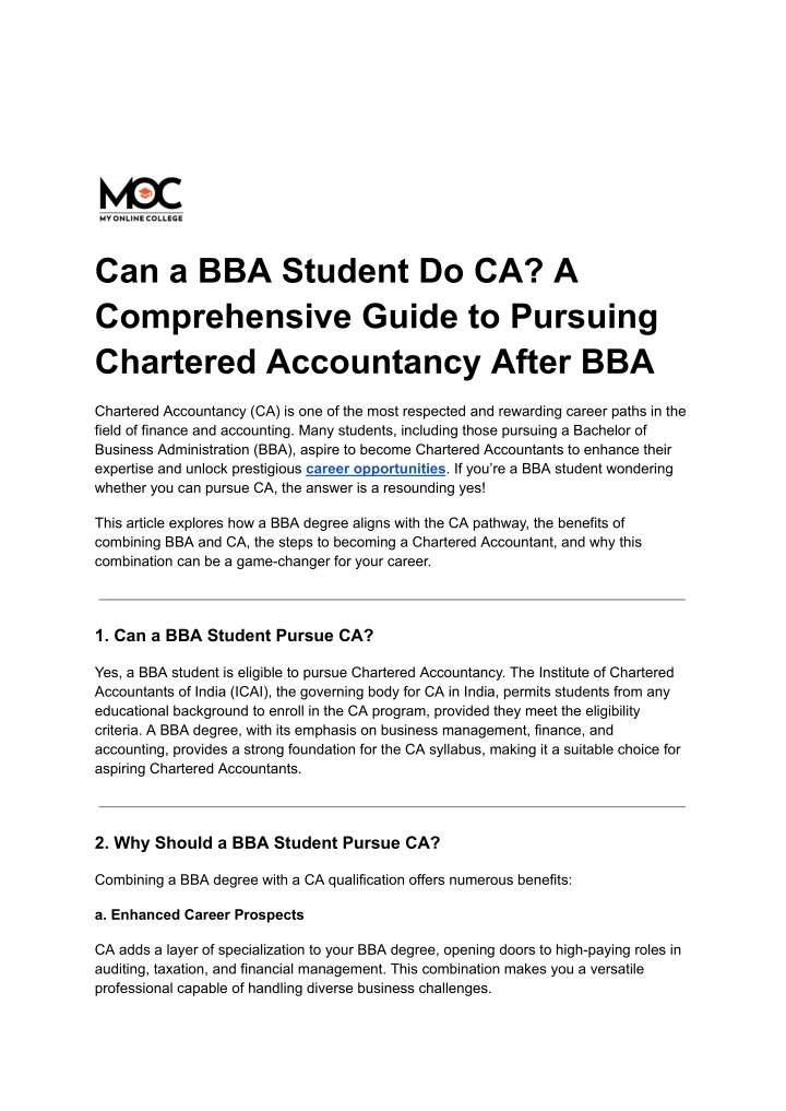 can a bba student do ca a comprehensive guide