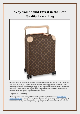 Why You Should Invest in the Best Quality Travel Bag