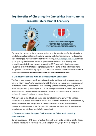 Top Benefits of Choosing the Cambridge Curriculum at Fravashi International