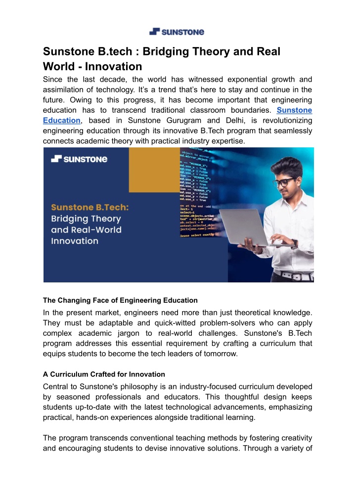 sunstone b tech bridging theory and real world