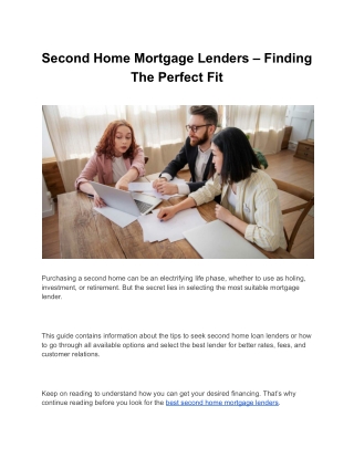 Best second home mortgage lenders