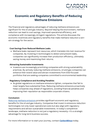 Economic and Regulatory Benefits of Reducing Methane Emissions