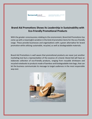 Brand Aid Promotions Shows Its Leadership in Sustainability with Eco-Friendly Promotional Products