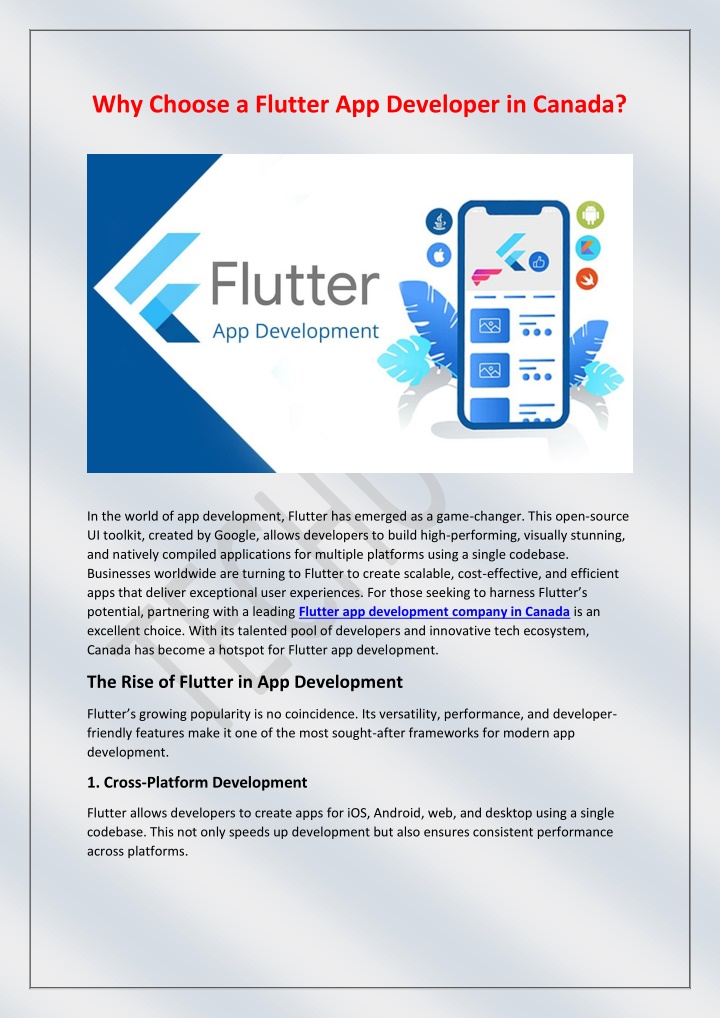 why choose a flutter app developer in canada