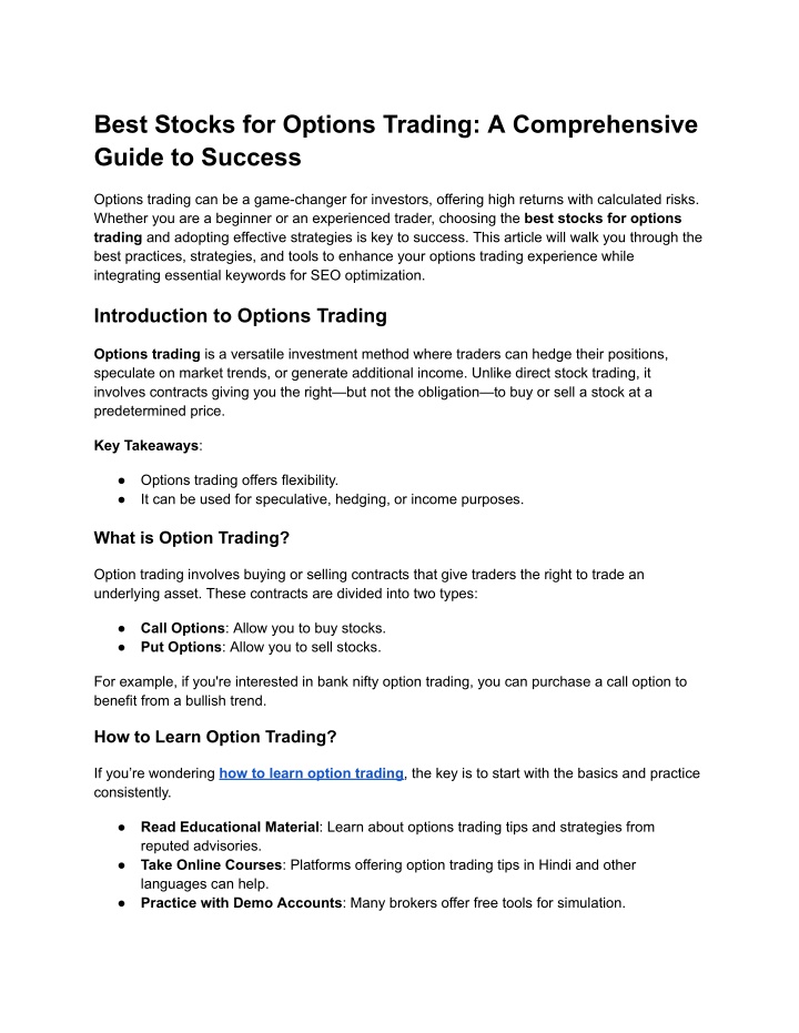 best stocks for options trading a comprehensive