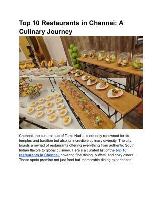 Top 10 Restaurants in Chennai: A Culinary Journey