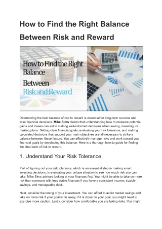 Striking the Perfect Balance Risk and Reward by Mike Sims