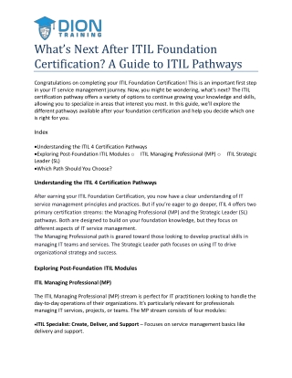 What’s Next After ITIL Foundation Certification? A Guide to ITIL Pathways