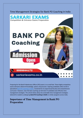 Time Management Strategies for Bank PO Coaching in India