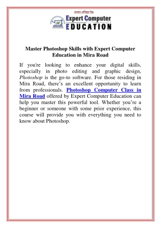 Master Photoshop Skills with Expert Computer Education in Mira Road