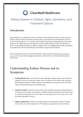 Kidney Disease in Children: Signs, Symptoms, and Treatment Options