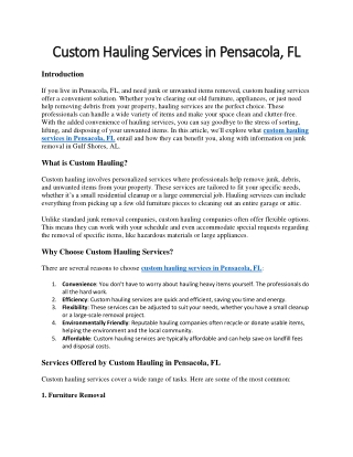 custom hauling services in pensacola fl custom