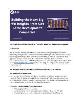 building the next big hit insights from slot game