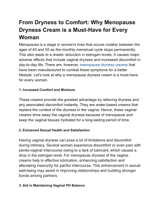 From Dryness to Comfort_ Why Menopause Dryness Cream is a Must-Have for Every Woman