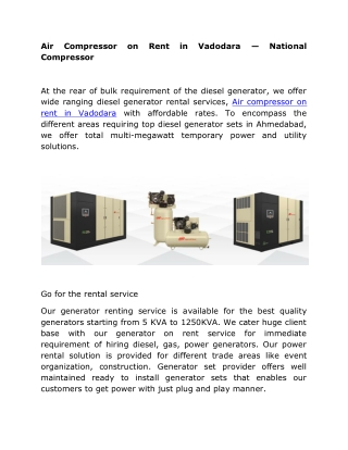 Air Compressor on Rent in Vadodara — National Compressor