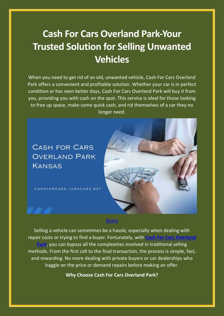 cash for cars overland park your trusted solution