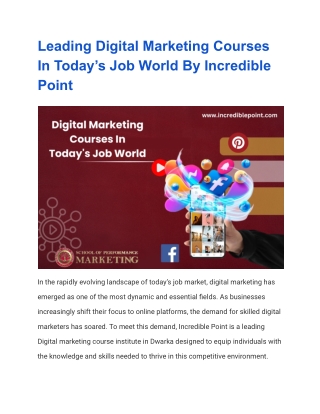 Leading Digital Marketing Courses In Today’s Job World By Incredible Point