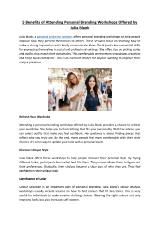 5 Benefits of Attending Personal Branding Workshops Offered by Julia Blank