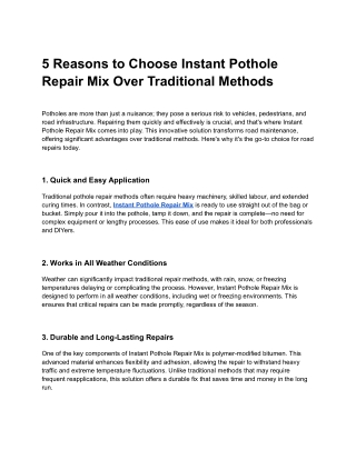 5 Reasons to Choose Instant Pothole Repair Mix Over Traditional Methods