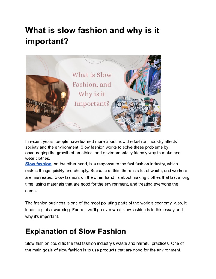 what is slow fashion and why is it important