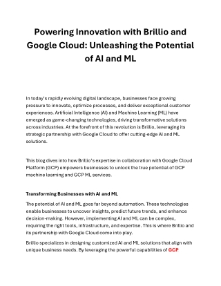 Transforming Businesses with Brillio and Google Cloud AI/ML Solutions