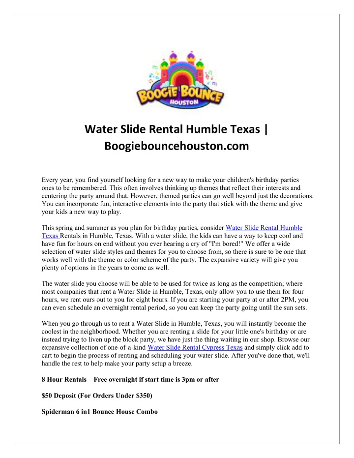 water slide rental humble texas