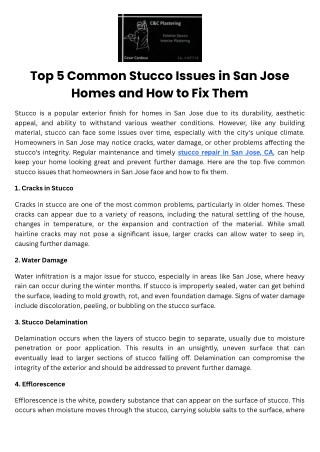 Top 5 Common Stucco Issues in San Jose Homes and How to Fix Them