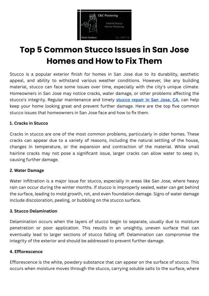 top 5 common stucco issues in san jose homes