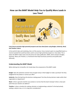 how can the bant model help you to qualify more