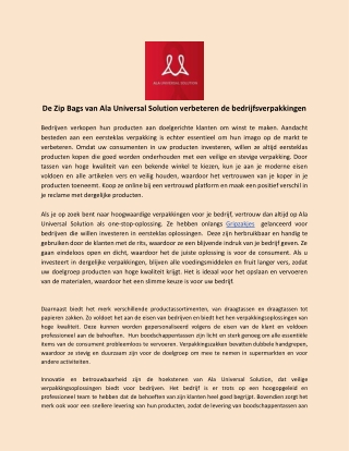 De Zip Bags van Ala Universal Solution verbeteren de bedrijfsverpakkingen.docx