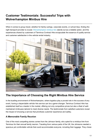 Customer Testimonials Successful Trips with Wolverhampton Minibus Hire