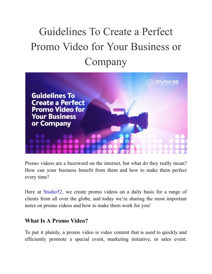 guidelines to create a perfect promo video