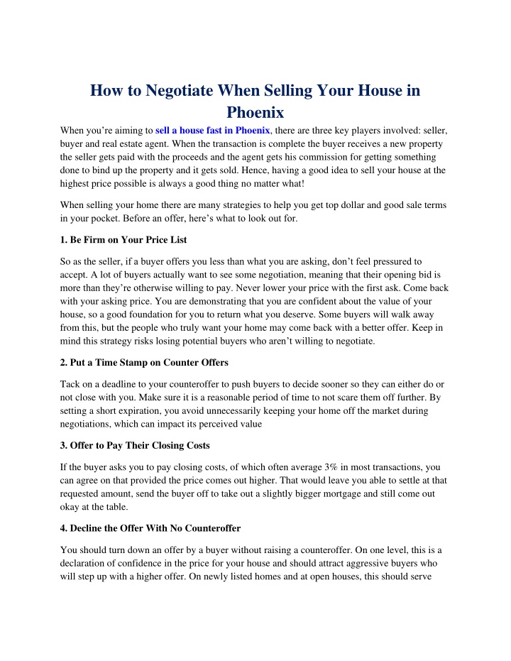 how to negotiate when selling your house