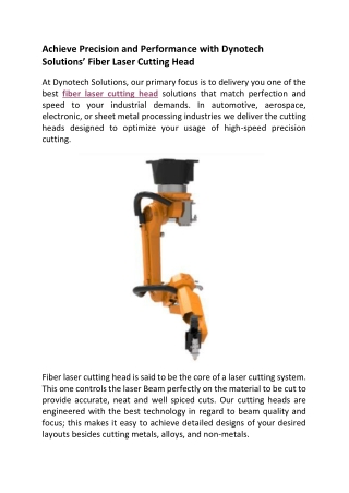 Achieve Precision and Performance with Dynotech Solutions Fiber Laser Cutting Head