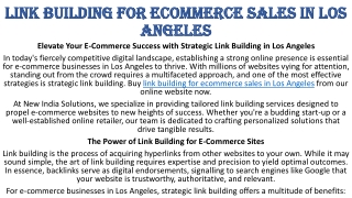 (01) Link building for ecommerce sales in Los Angeles