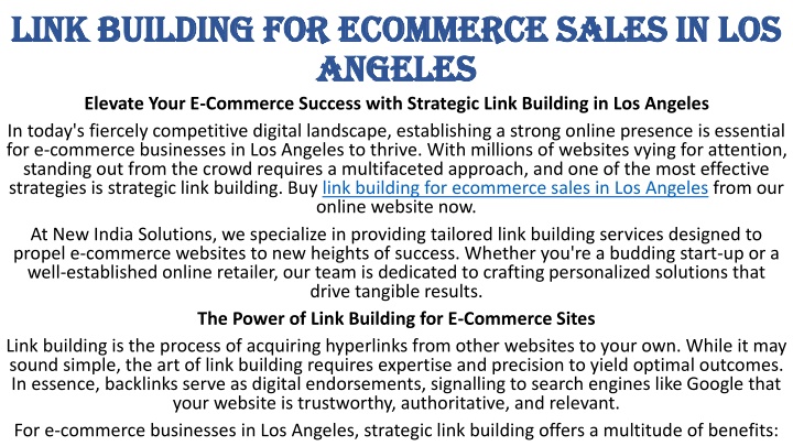 link building for ecommerce sales in los angeles