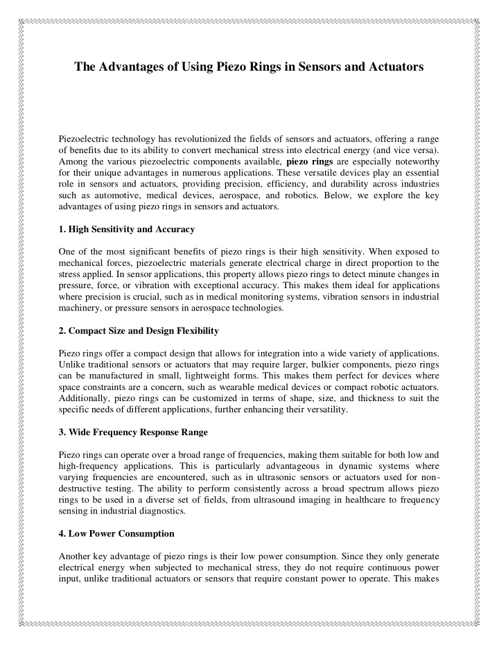 the advantages of using piezo rings in sensors