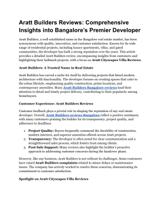 Aratt Builders Reviews_ Comprehensive Insights into Bangalore’s Premier Developer (1)